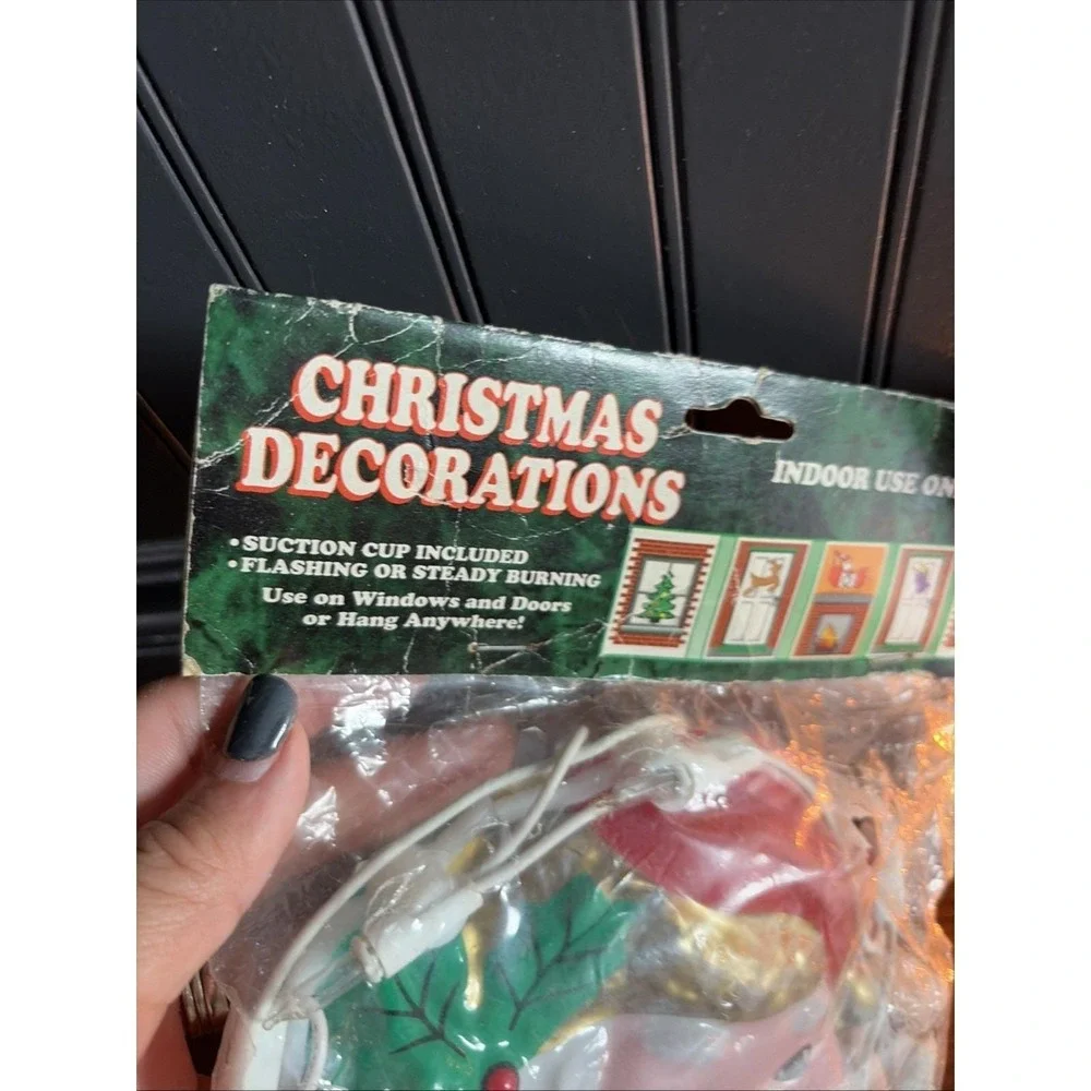 VTG 1999 Plastic Santa Face With Lights~ Tested & 1 New In Package! Lot Of 2